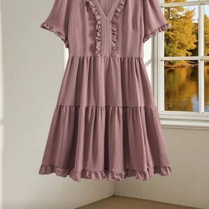 SHEIN Dusty Pink Ruffle Midi Dress